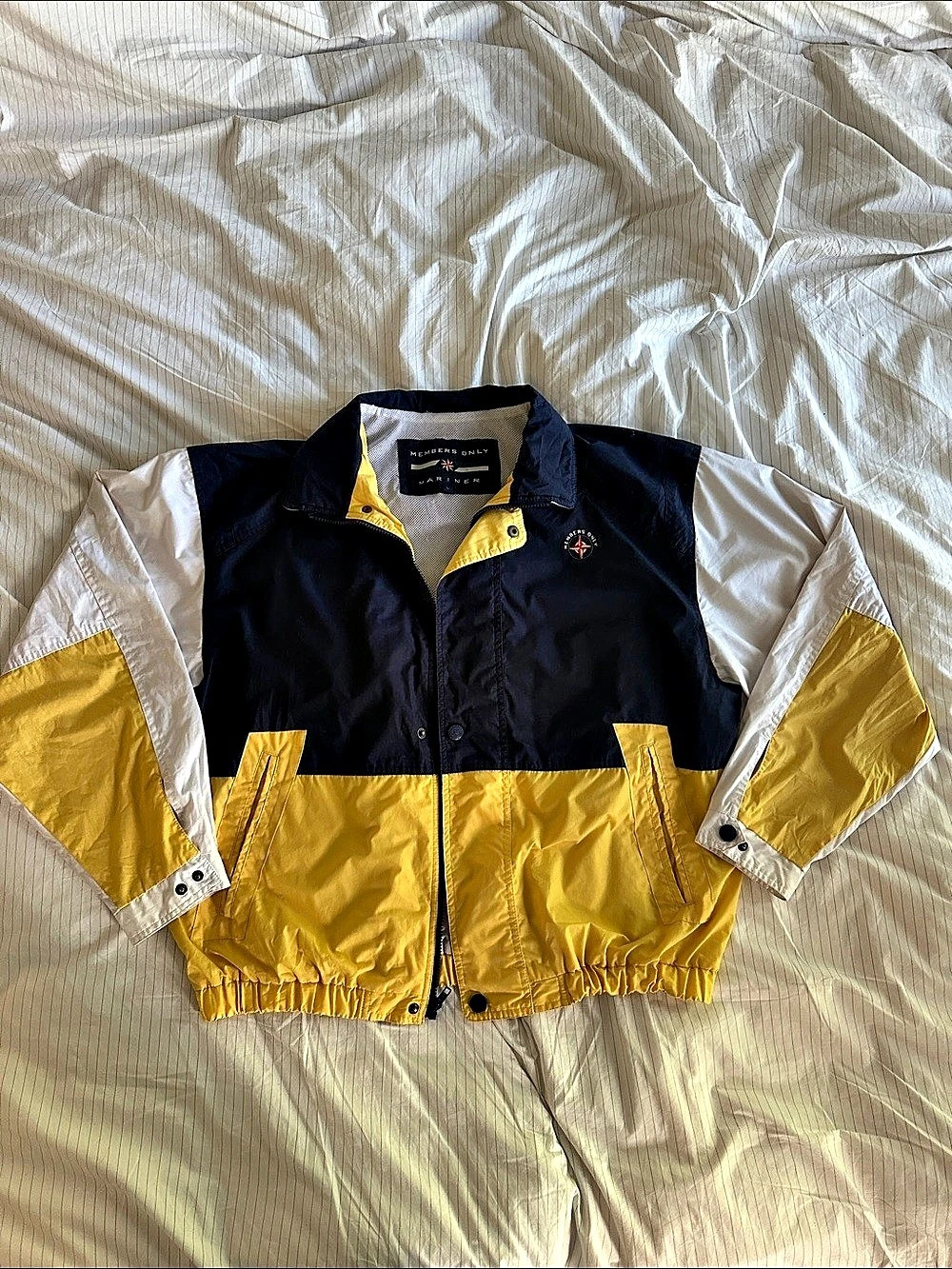 Members Only Mariner Windbreaker Jacket Color Block Yellow & Blue Size Large